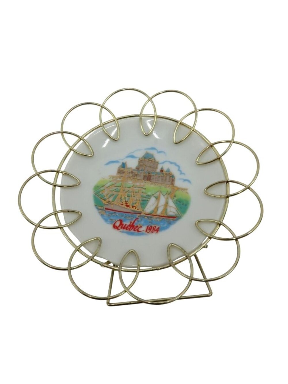 Giftcraft Quebec Canada 1984 Plate with Metal Holder Japan 80s Vintage 4.5"